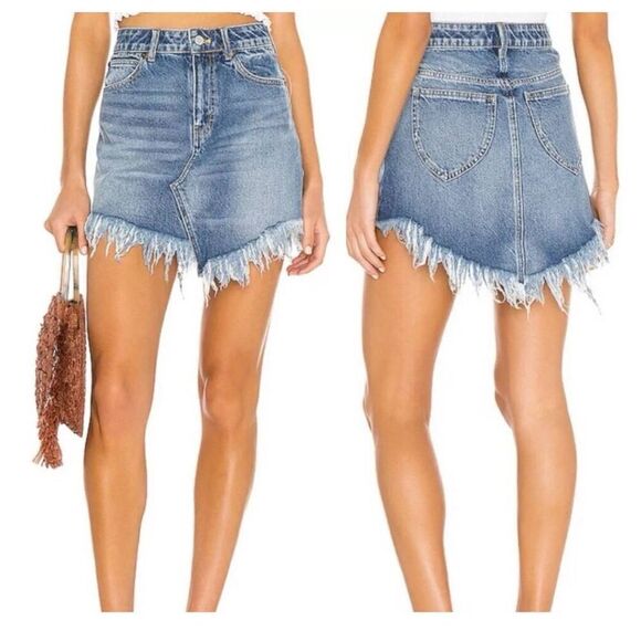 Free People Women's Bailey Blue Denim Mini Skirt Size 27 - Picture 1 of 6